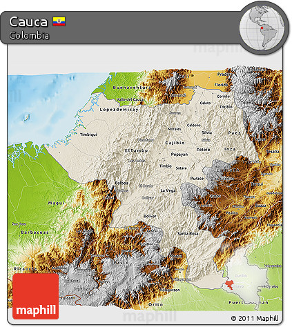 Shaded Relief 3D Map of Cauca, physical outside
