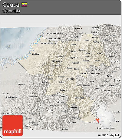 Shaded Relief 3D Map of Cauca, semi-desaturated