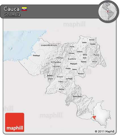 Silver Style 3D Map of Cauca, single color outside