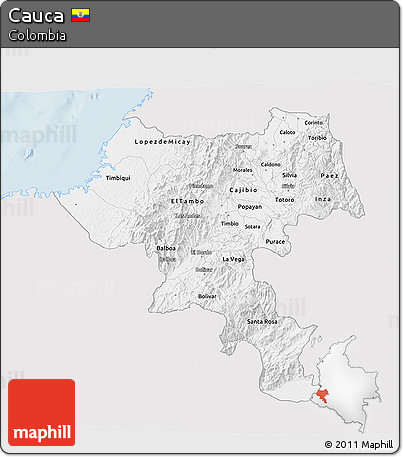 Silver Style 3D Map of Cauca, single color outside