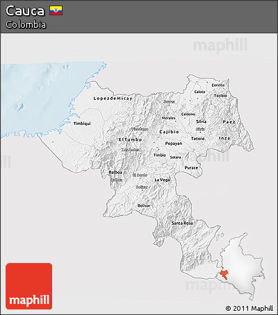 Silver Style 3D Map of Cauca, single color outside
