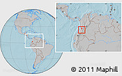 Gray Location Map of Caldono, within the entire country, hill shading