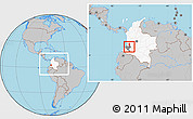 Gray Location Map of Caldono, highlighted country, highlighted parent region, within the entire country