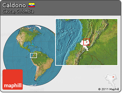 Satellite Location Map of Caldono, highlighted parent region