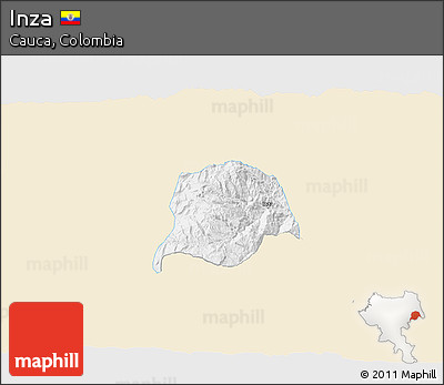 Classic Style 3D Map of Inza, single color outside