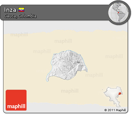 Classic Style 3D Map of Inza, single color outside