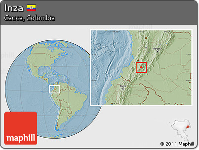 Savanna Style Location Map of Inza, hill shading
