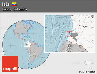 Gray Location Map of Isla, highlighted country, highlighted parent region, hill shading