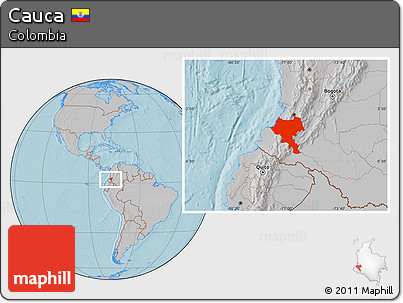 Gray Location Map of Cauca, hill shading