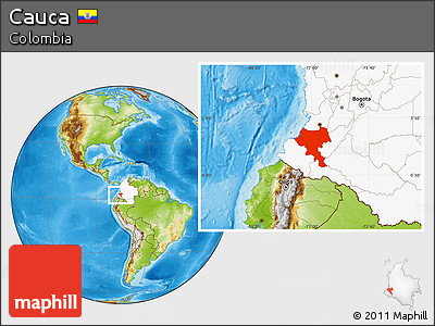 Physical Location Map of Cauca, highlighted country