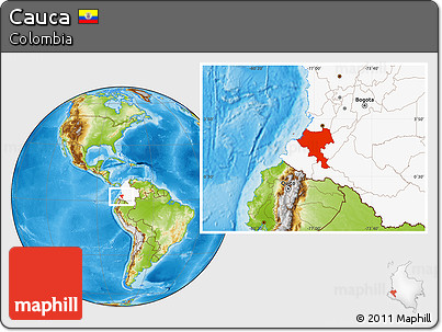 Physical Location Map of Cauca, highlighted country