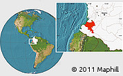 Satellite Location Map of Cauca, highlighted country