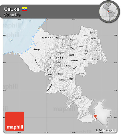 Gray Map of Cauca, single color outside