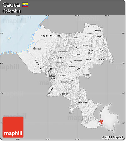 Gray Map of Cauca, single color outside