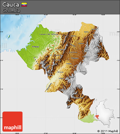 Physical Map of Cauca, single color outside