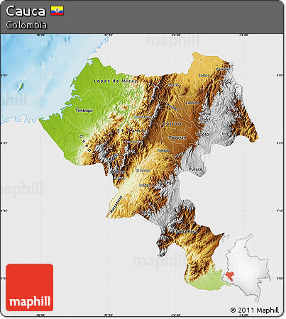 Physical Map of Cauca, single color outside