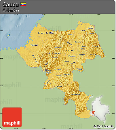 Savanna Style Map of Cauca, single color outside