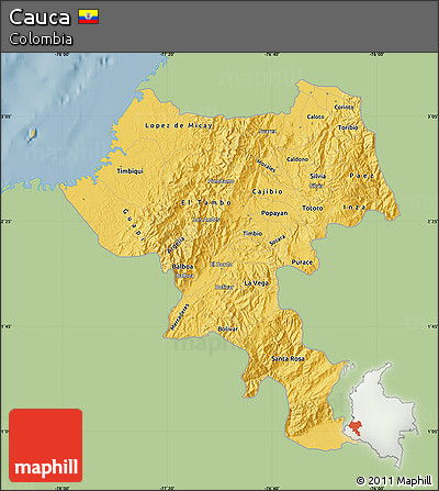 Savanna Style Map of Cauca, single color outside