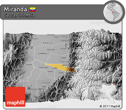 Physical 3D Map of Miranda, desaturated