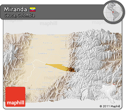 Physical 3D Map of Miranda, lighten