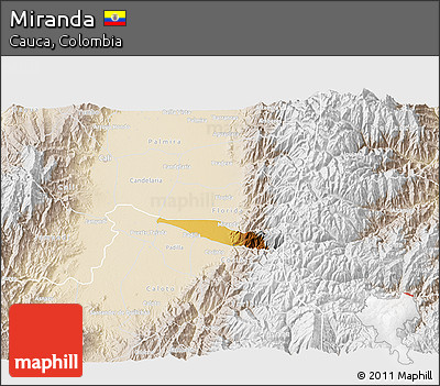 Physical 3D Map of Miranda, lighten