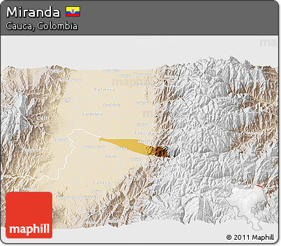 Physical 3D Map of Miranda, lighten