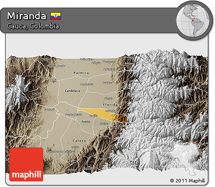 Physical 3D Map of Miranda, semi-desaturated