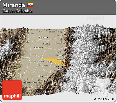 Physical 3D Map of Miranda, semi-desaturated