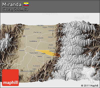 Physical 3D Map of Miranda, semi-desaturated
