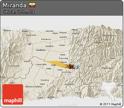 Physical 3D Map of Miranda, shaded relief outside
