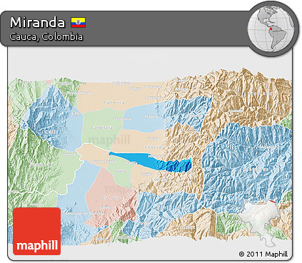 Political 3D Map of Miranda, lighten