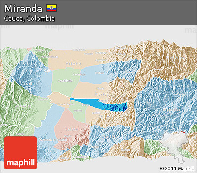 Political 3D Map of Miranda, lighten