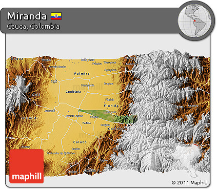 Satellite 3D Map of Miranda, physical outside