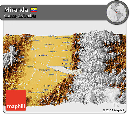 Shaded Relief 3D Map of Miranda, physical outside