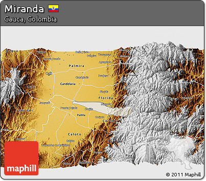 Shaded Relief 3D Map of Miranda, physical outside
