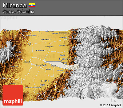 Shaded Relief 3D Map of Miranda, physical outside
