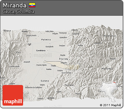 Shaded Relief 3D Map of Miranda, semi-desaturated