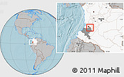 Gray Location Map of Miranda, highlighted country, highlighted parent region, hill shading