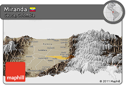 Physical Panoramic Map of Miranda, semi-desaturated