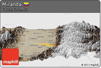 Physical Panoramic Map of Miranda, semi-desaturated