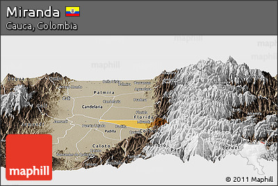 Physical Panoramic Map of Miranda, semi-desaturated