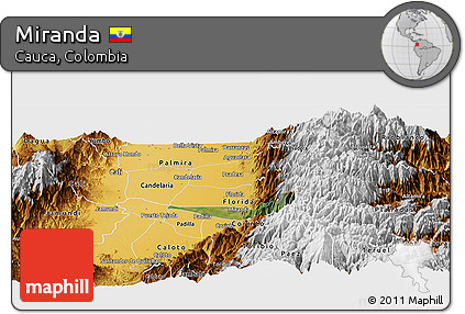 Satellite Panoramic Map of Miranda, physical outside
