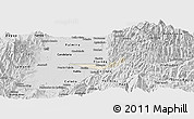 Shaded Relief Panoramic Map of Miranda, desaturated