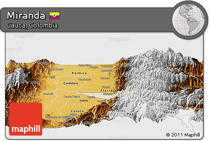 Shaded Relief Panoramic Map of Miranda, physical outside