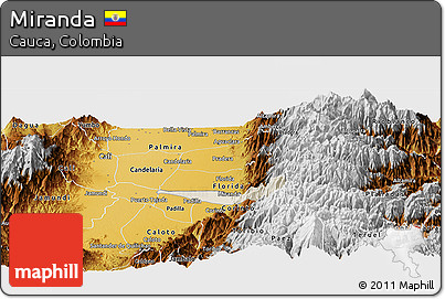 Shaded Relief Panoramic Map of Miranda, physical outside