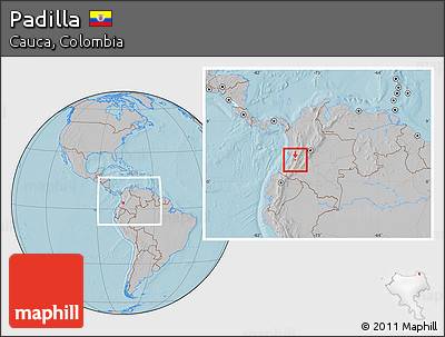 Gray Location Map of Padilla, within the entire country, hill shading