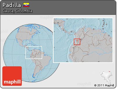 Gray Location Map of Padilla, within the entire country, hill shading