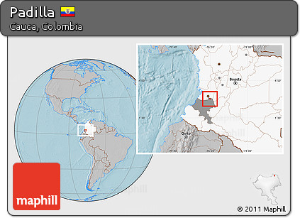 Gray Location Map of Padilla, highlighted country, highlighted parent region, hill shading