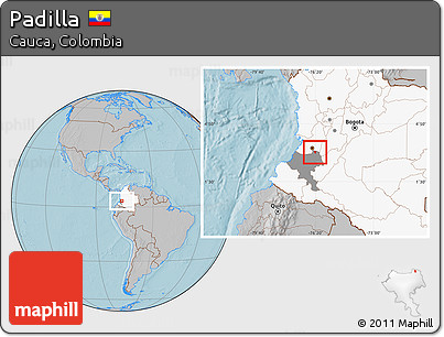 Gray Location Map of Padilla, highlighted country, highlighted parent region, hill shading