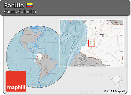 Gray Location Map of Padilla, highlighted country, hill shading
